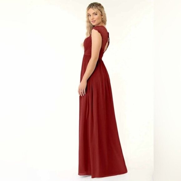 Azazie - Women's Cicely Rust Flowy Lace Chiffon bridesmaids Dress-Rust. Size:A10 - Picture 15 of 16